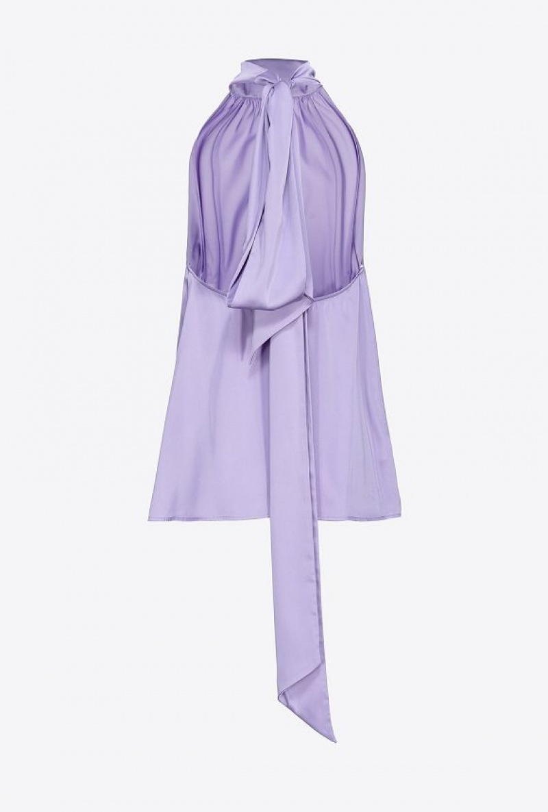 Pinko Halterneck Top In Light Satin Fialové | SN-PKO33185