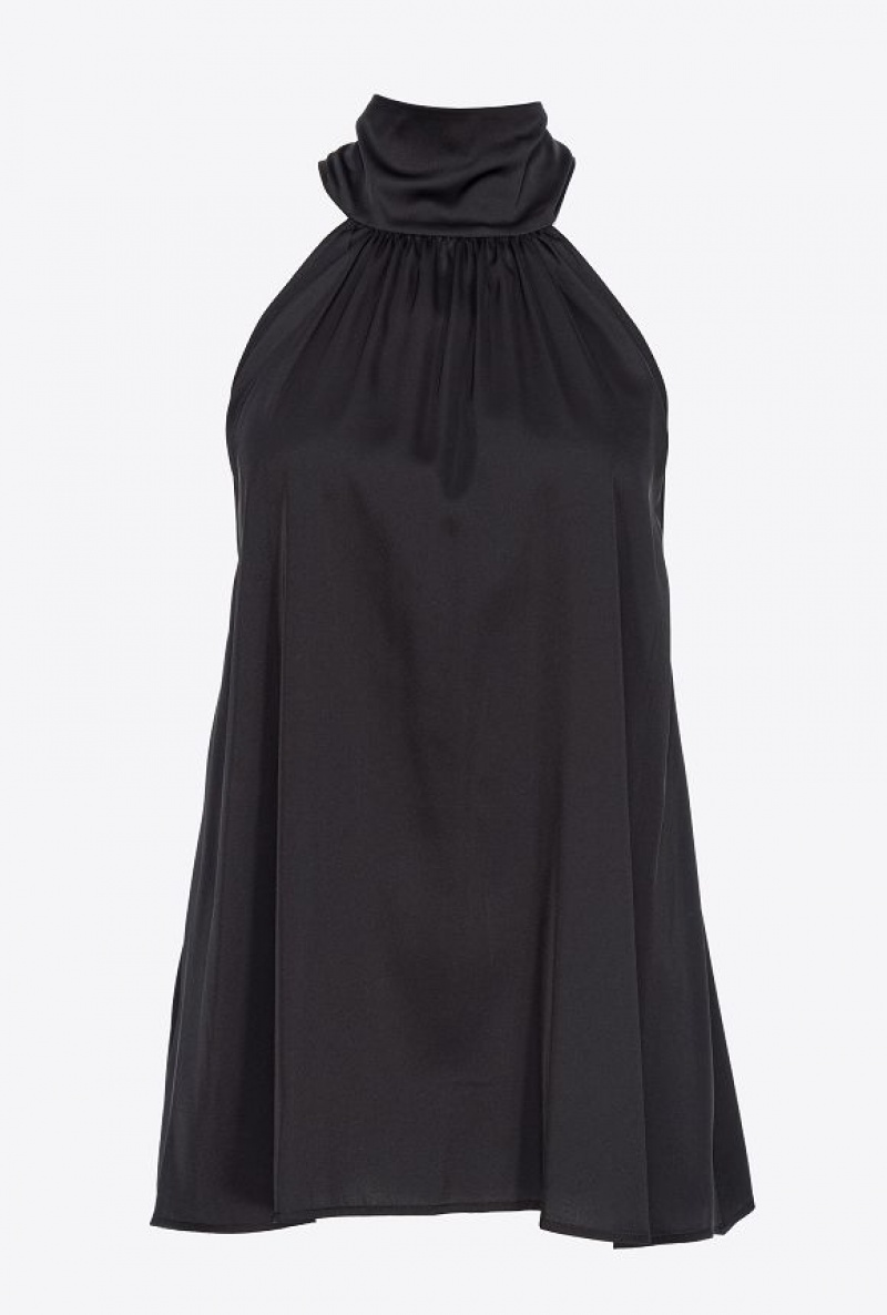 Pinko Halterneck Top In Light Satin Černé | SN-PKO33296