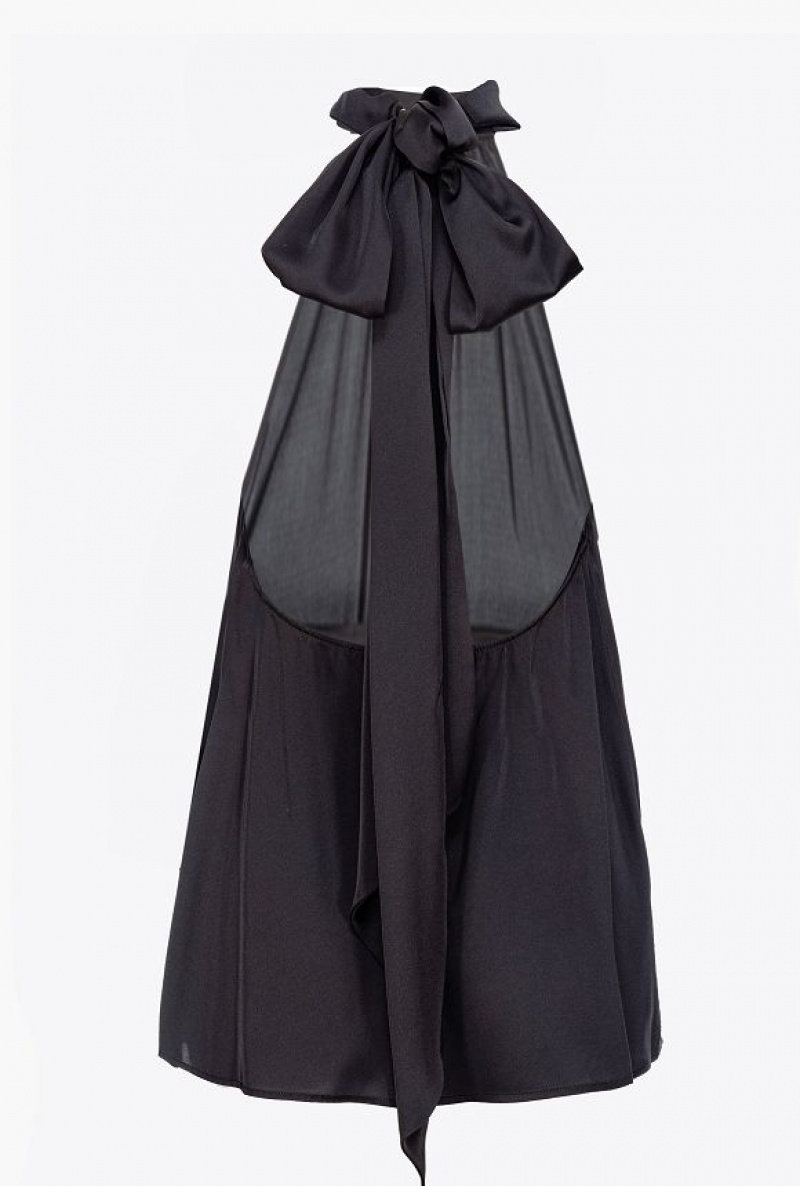 Pinko Halterneck Top In Light Satin Černé | SN-PKO33296