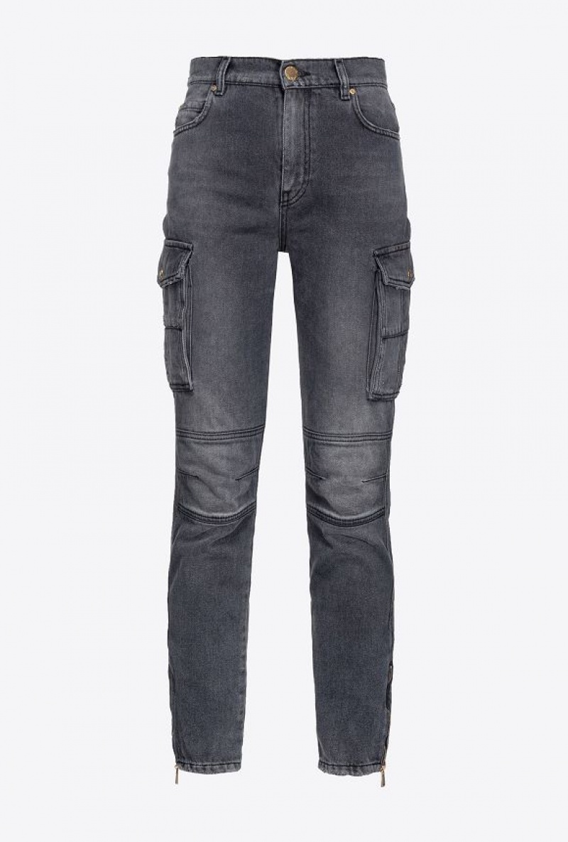 Pinko Hubená Black Denim Cargo Jeans Světle Šedé Blankyt Světle Modré | SN-PKO34020