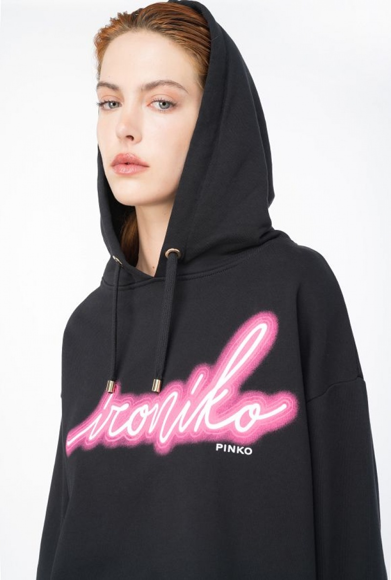 Pinko Ironiko-print Sweatshirt Černé Fuchsie | SN-PKO33499