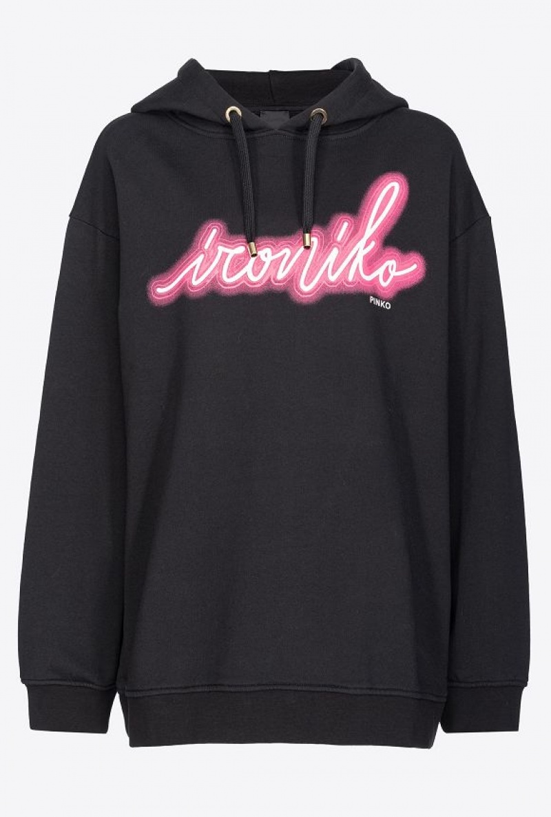 Pinko Ironiko-print Sweatshirt Černé Fuchsie | SN-PKO33499