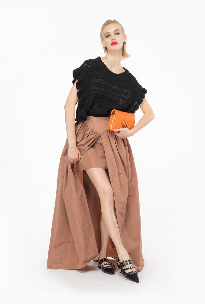 Pinko Knit Crop Top With Wavy Stripe Černé | SN-PKO33224