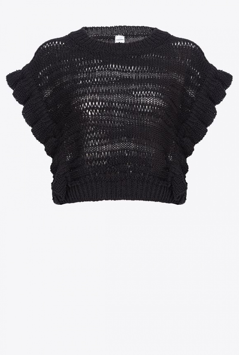 Pinko Knit Crop Top With Wavy Stripe Černé | SN-PKO33224