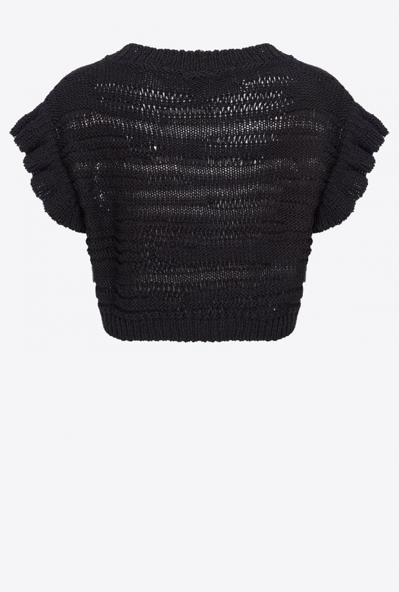 Pinko Knit Crop Top With Wavy Stripe Černé | SN-PKO33224