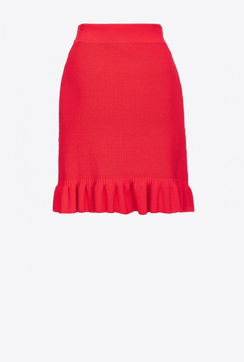 Pinko Knit Mini Skirt With Flounce Červené | SN-PKO34042