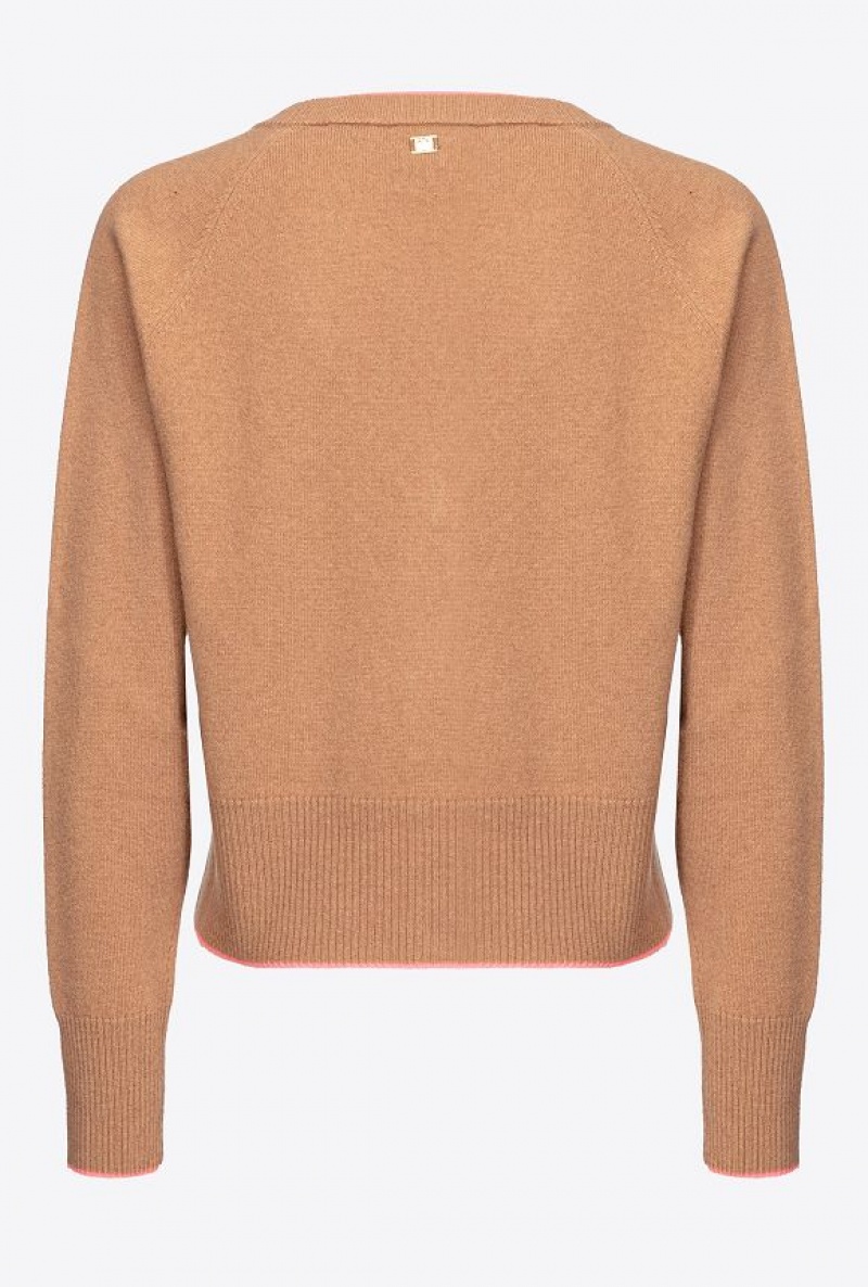 Pinko Krátké Cashmere Cardigan Hnědé | SN-PKO33452