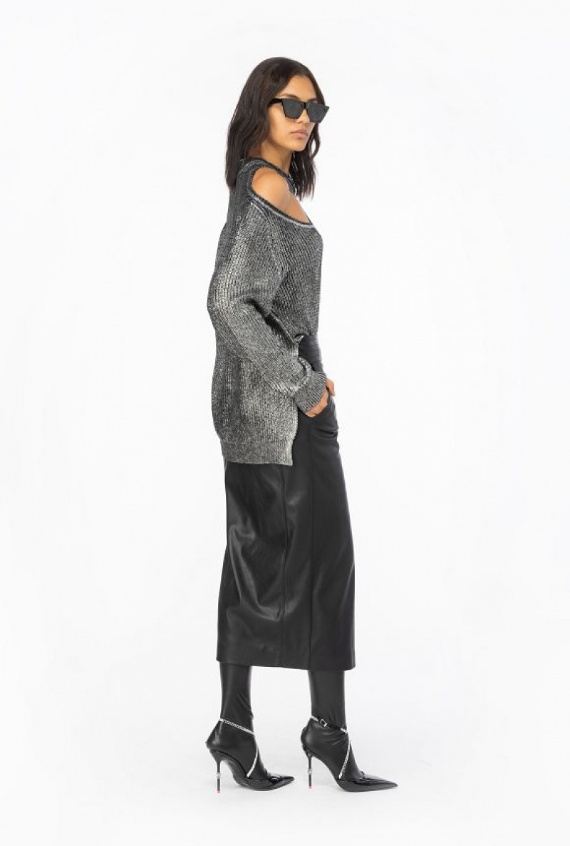 Pinko Laminated Fisherman's-rib Pullover Černé Stříbrné | SN-PKO33538