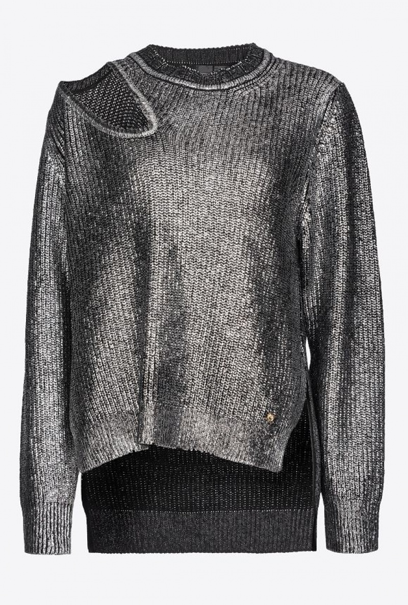 Pinko Laminated Fisherman's-rib Pullover Černé Stříbrné | SN-PKO33538