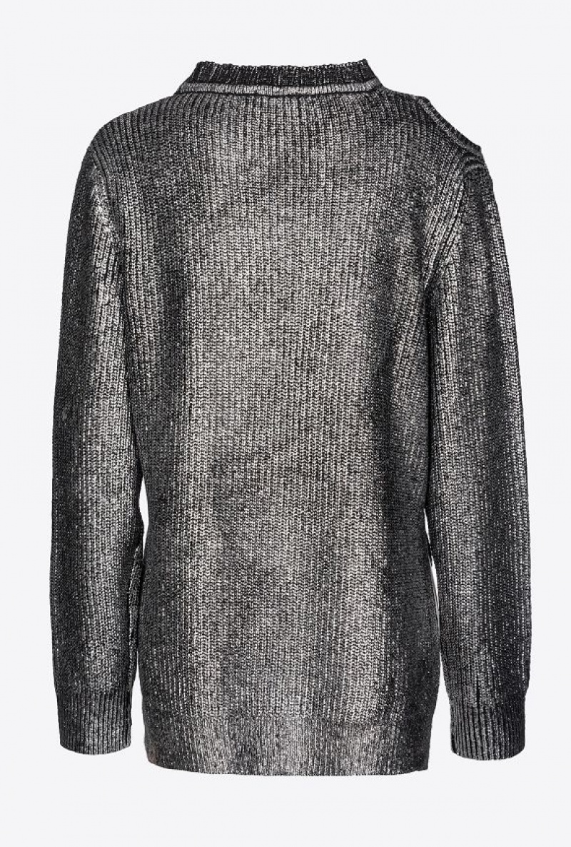 Pinko Laminated Fisherman's-rib Pullover Černé Stříbrné | SN-PKO33538