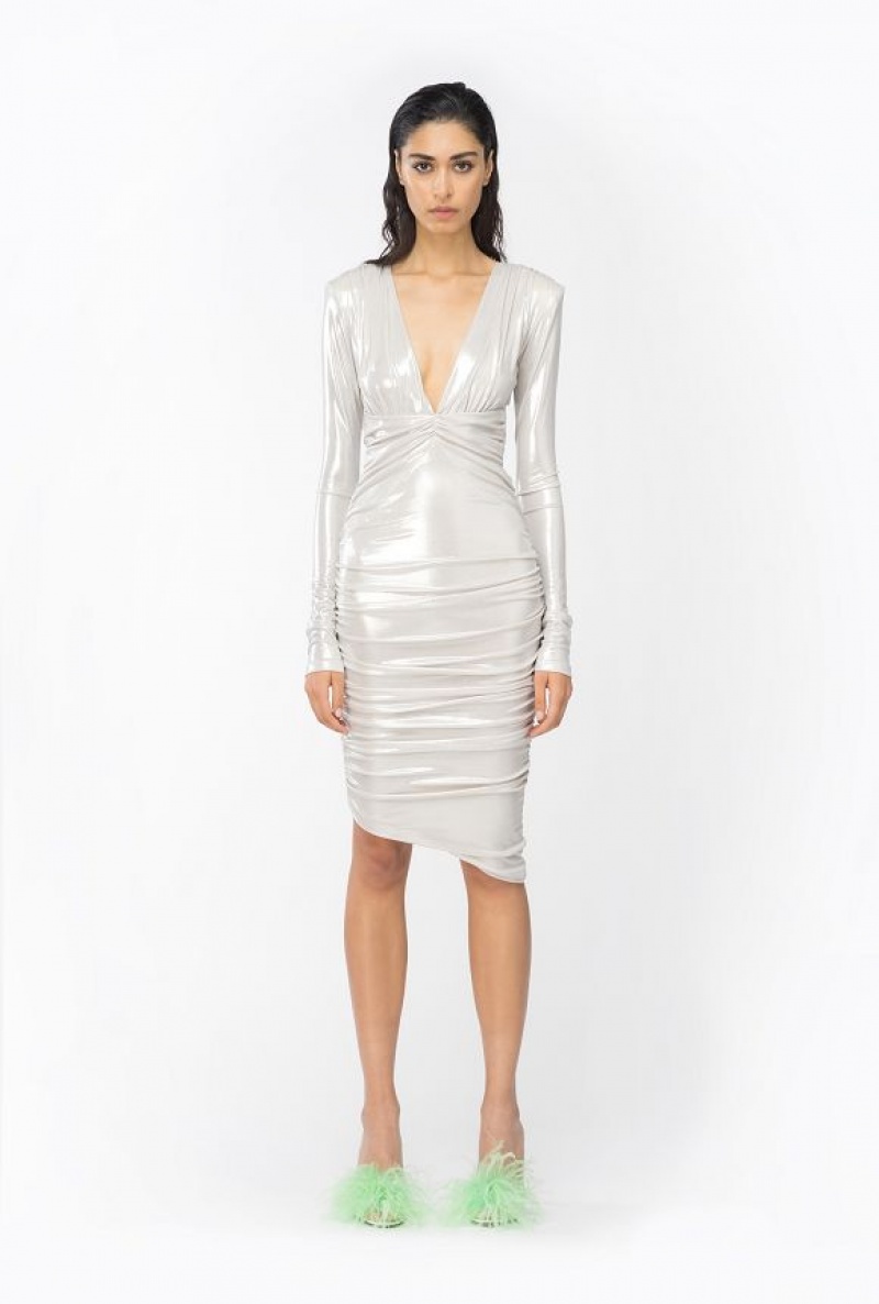 Pinko Laminated Jersey Calf-length Šaty Bílé | SN-PKO32969