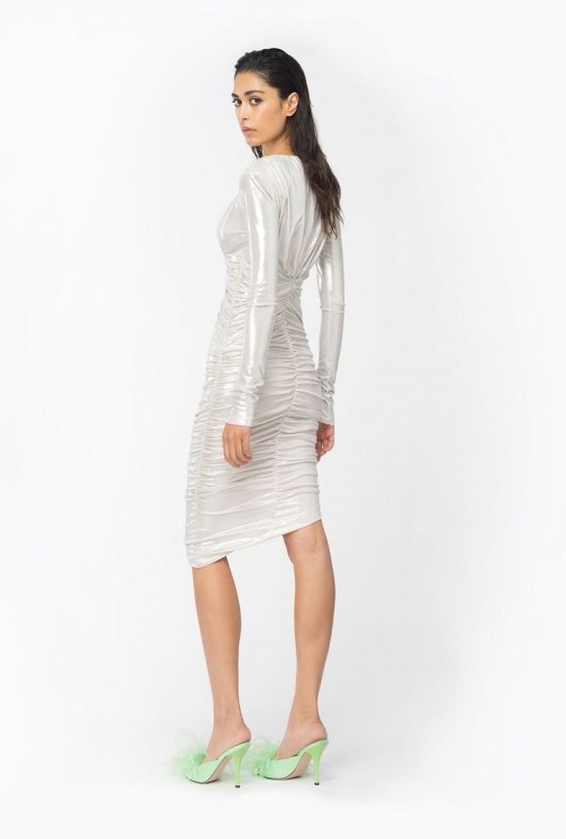 Pinko Laminated Jersey Calf-length Šaty Bílé | SN-PKO32969