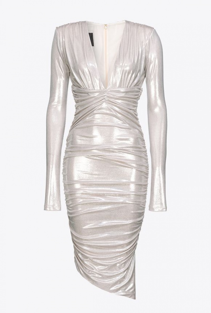 Pinko Laminated Jersey Calf-length Šaty Bílé | SN-PKO32969