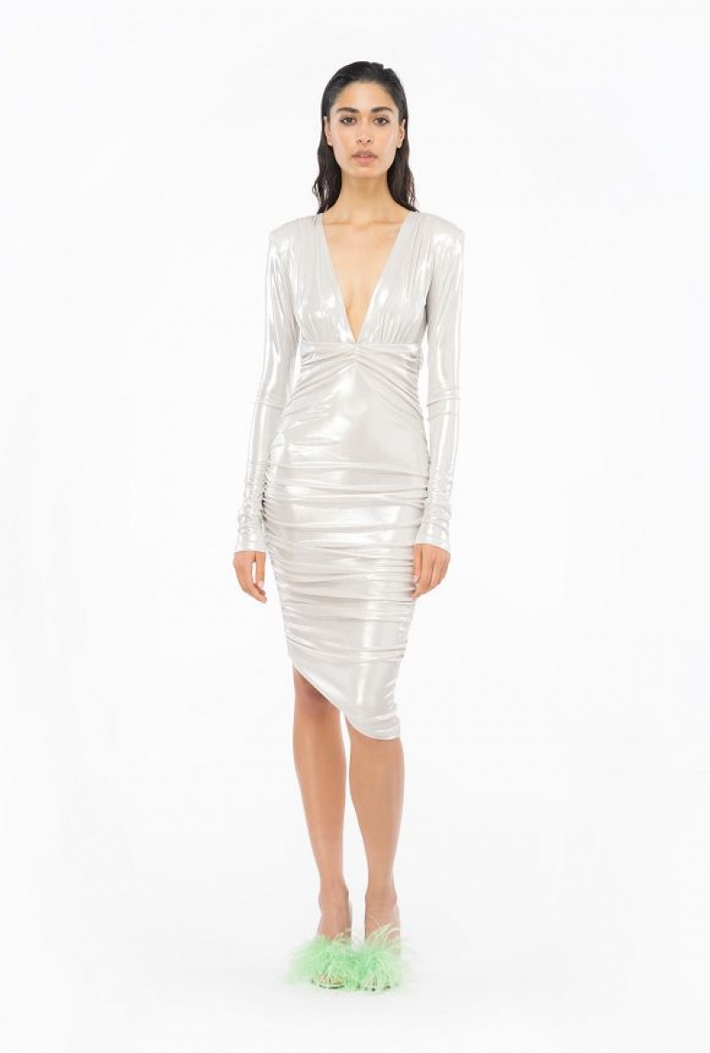 Pinko Laminated Jersey Calf-length Šaty Bílé | SN-PKO32969