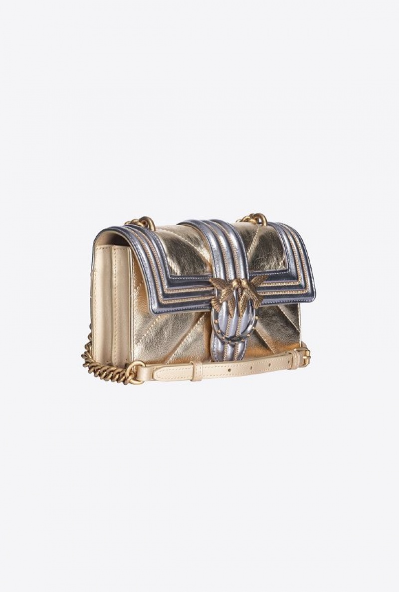Pinko Laminated Mini Love Bag One With Chain Embroidery Zlaté Zlaté | SN-PKO32826