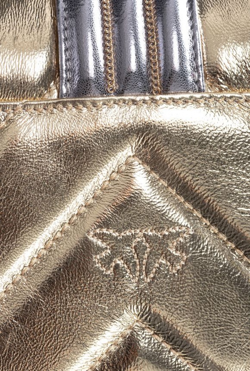 Pinko Laminated Mini Love Bag One With Chain Embroidery Zlaté Zlaté | SN-PKO32826