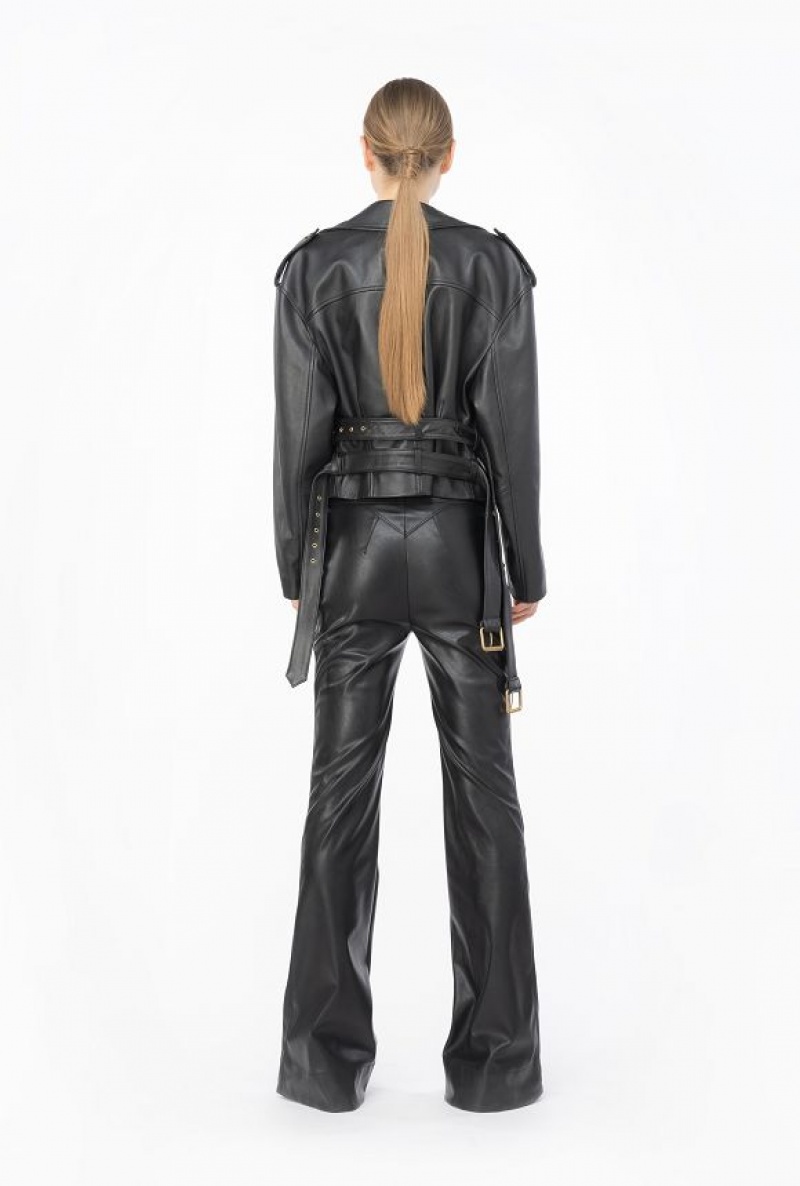 Pinko Læder-effect Flared Trousers Černé | SN-PKO33760