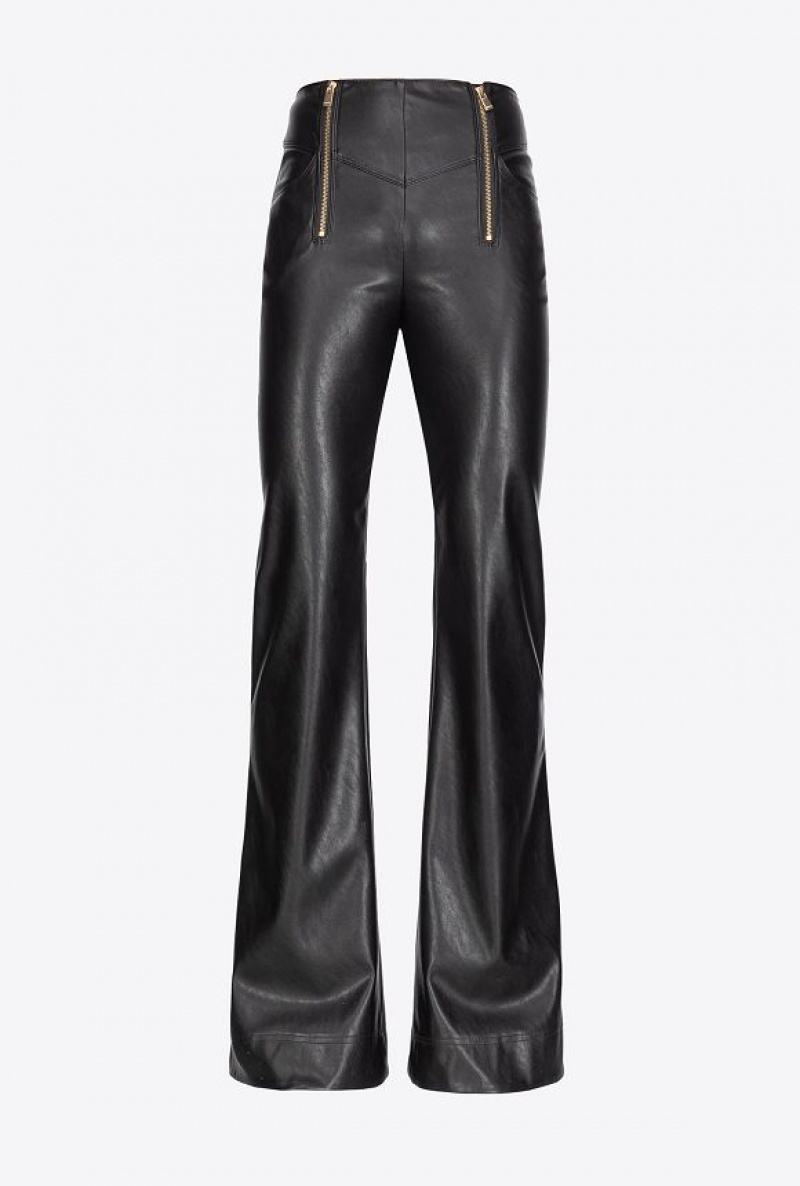 Pinko Læder-effect Flared Trousers Černé | SN-PKO33760