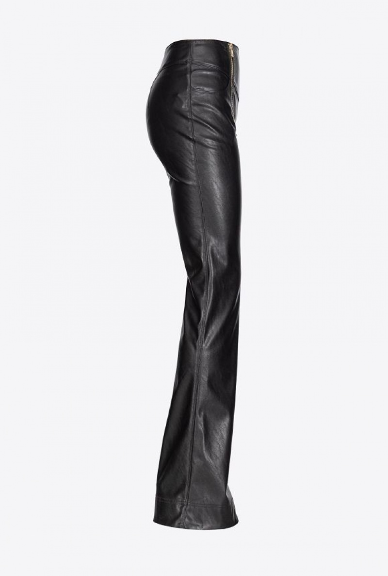 Pinko Læder-effect Flared Trousers Černé | SN-PKO33760