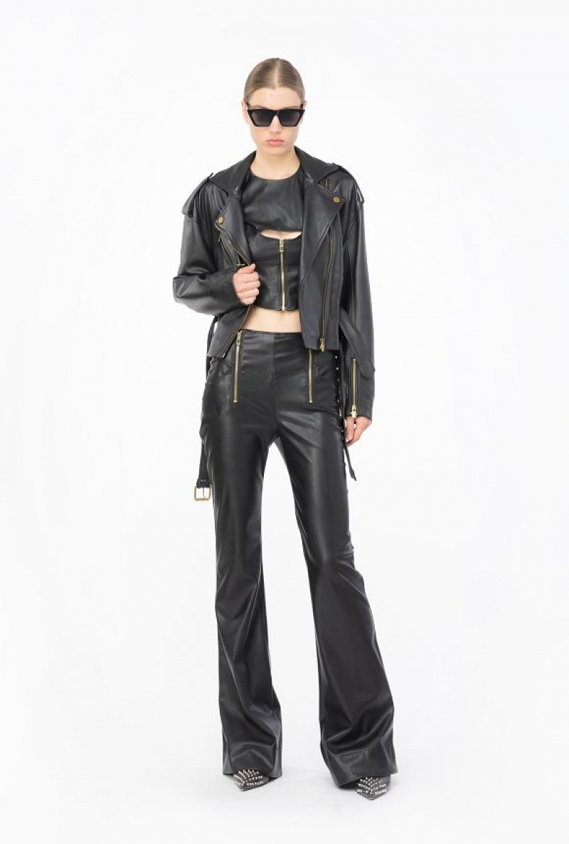Pinko Læder-effect Flared Trousers Černé | SN-PKO33760