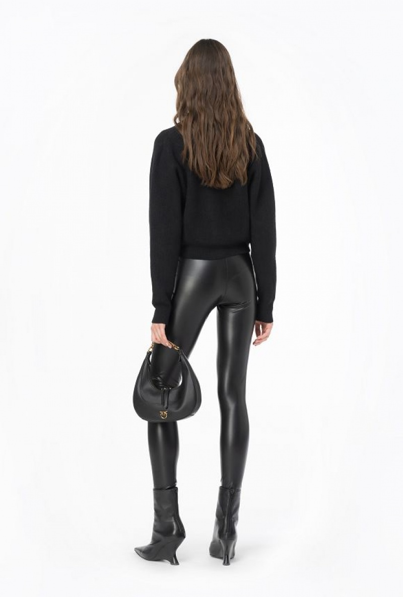 Pinko Læder-effect Leggings Černé | SN-PKO33807