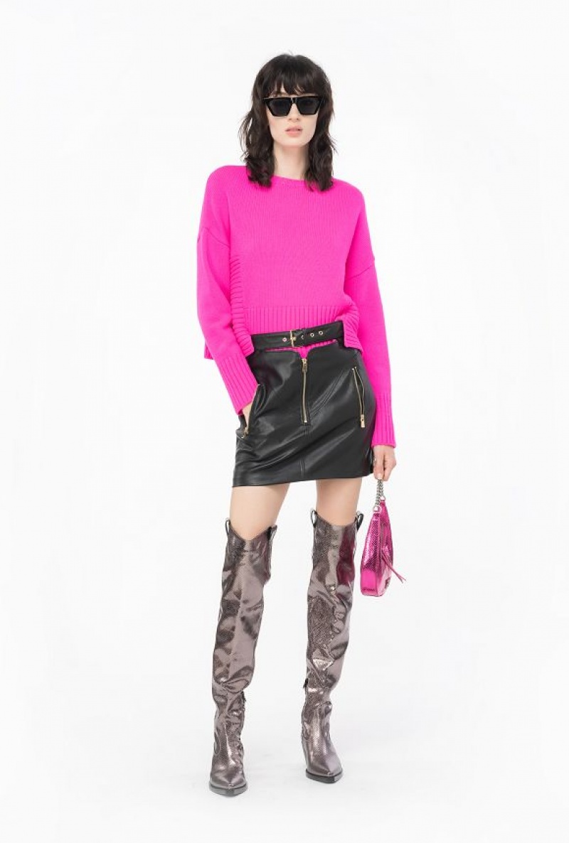Pinko Læder-effect Mini Skirt With Belt Černé | SN-PKO34054