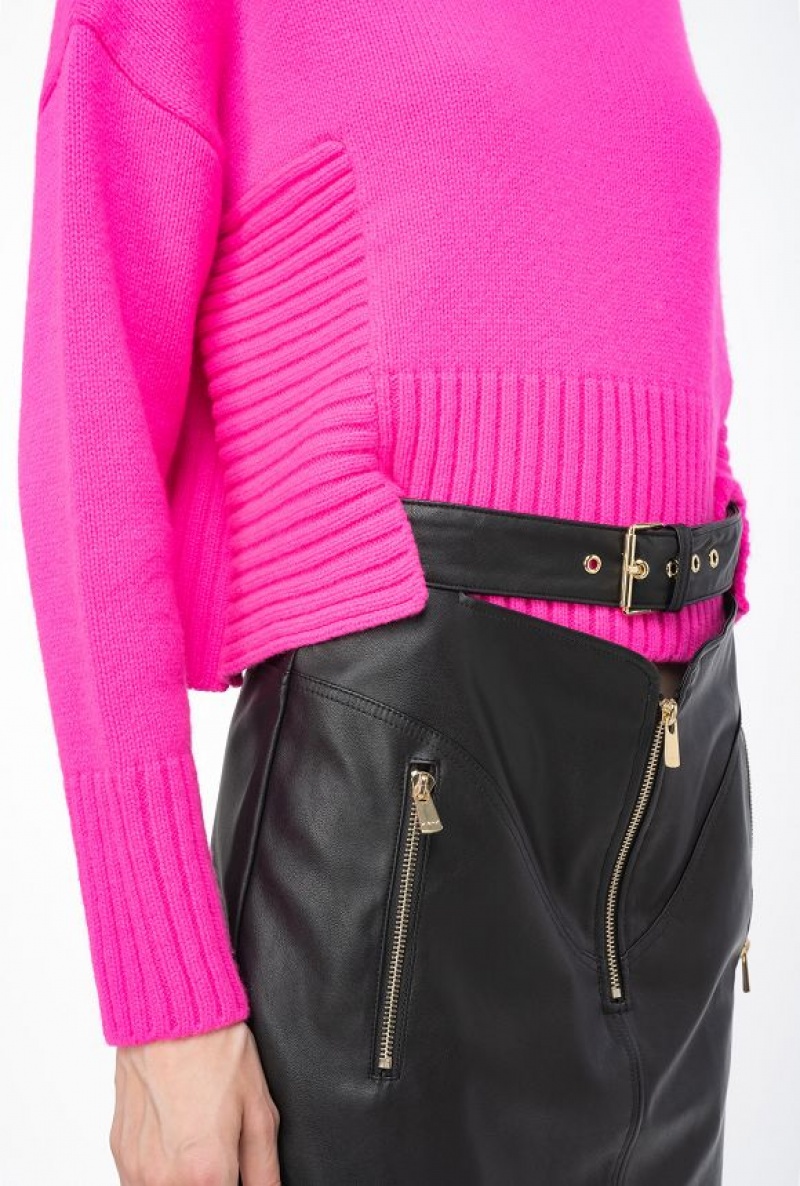 Pinko Læder-effect Mini Skirt With Belt Černé | SN-PKO34054