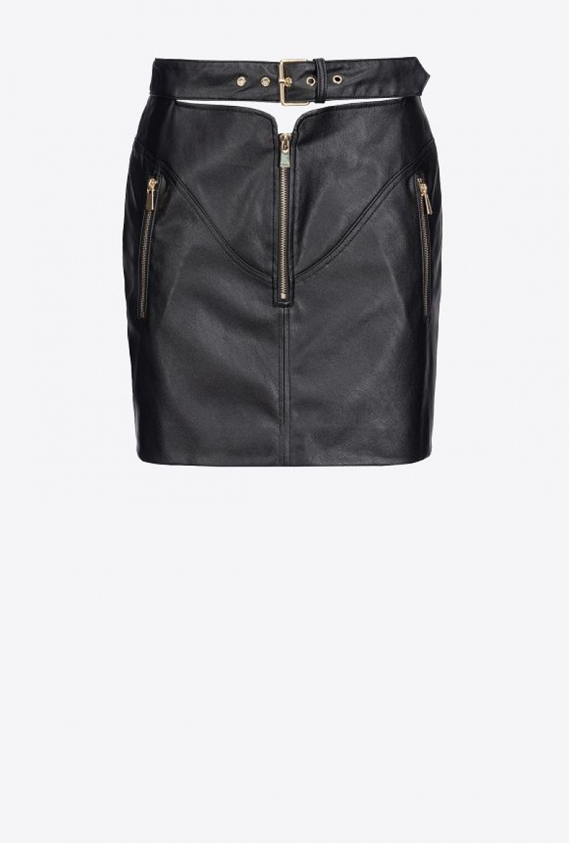 Pinko Læder-effect Mini Skirt With Belt Černé | SN-PKO34054