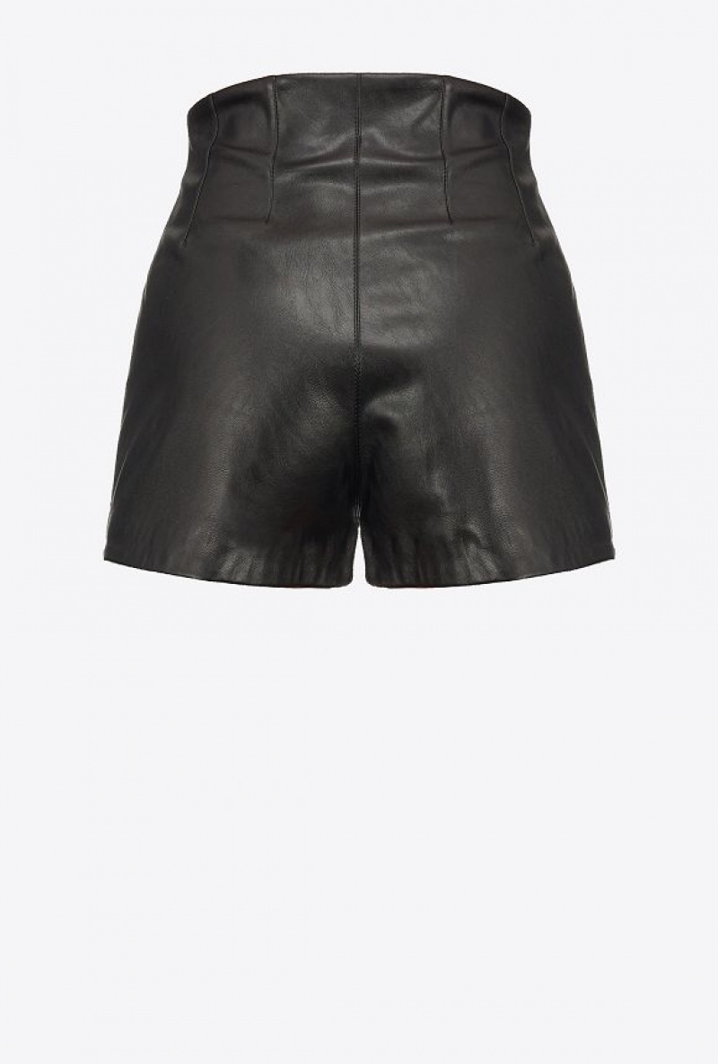 Pinko Læder-effect Shorts Černé | SN-PKO33808