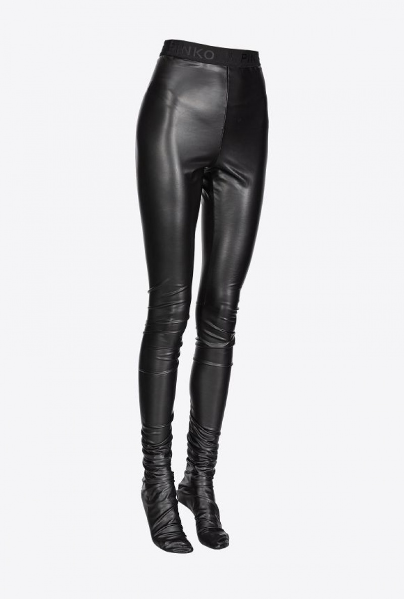 Pinko Læder-effect Tights Černé | SN-PKO33707