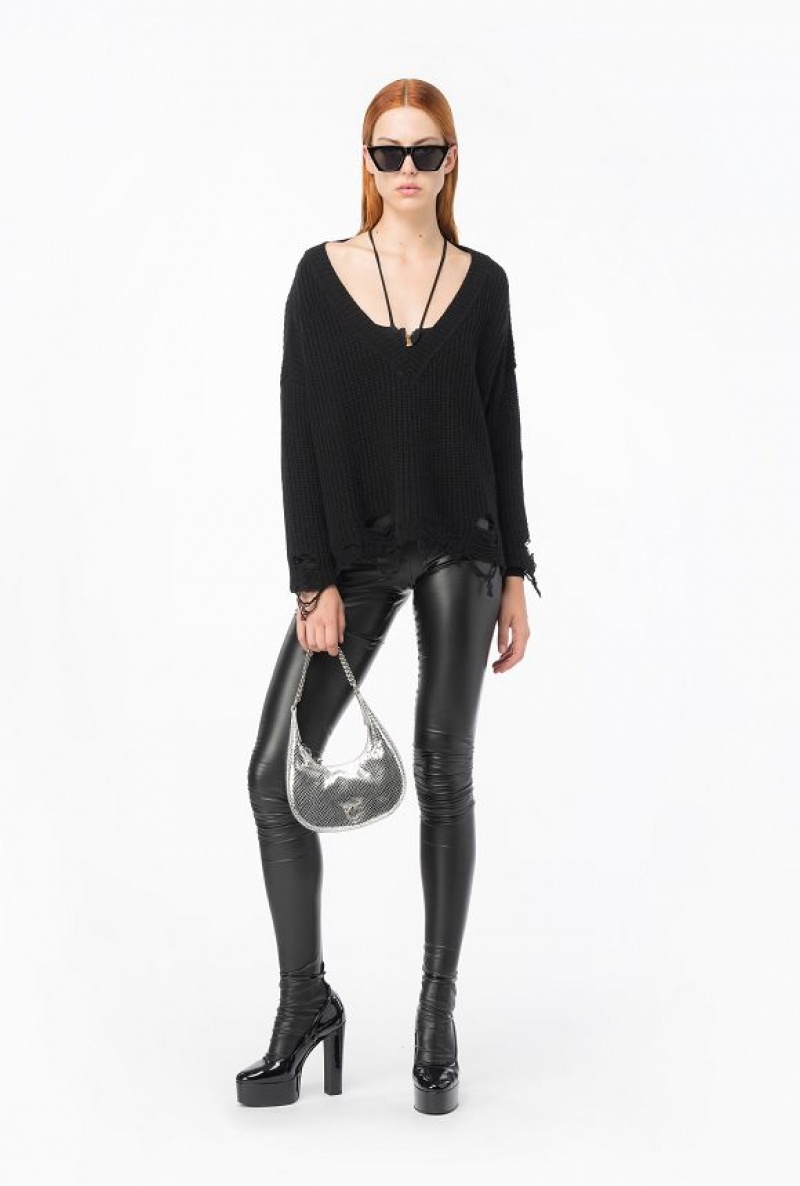 Pinko Læder-effect Tights Černé | SN-PKO33707