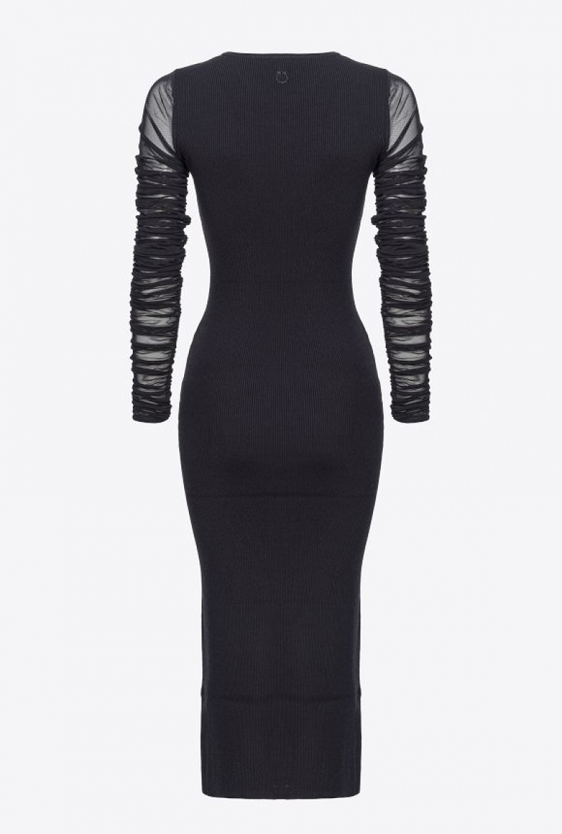 Pinko Long Knit Šaty With Tulle Černé | SN-PKO32988