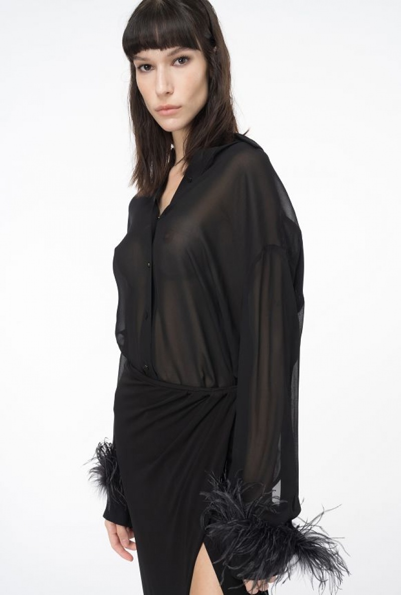 Pinko Long Shirt With Feathers Černé | SN-PKO33136