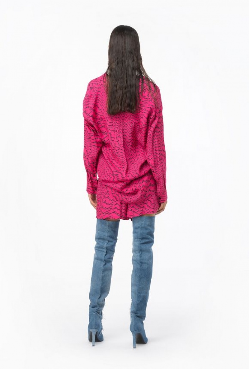 Pinko Long Shirt With Fluid Logo Print Růžové Černé | SN-PKO33161