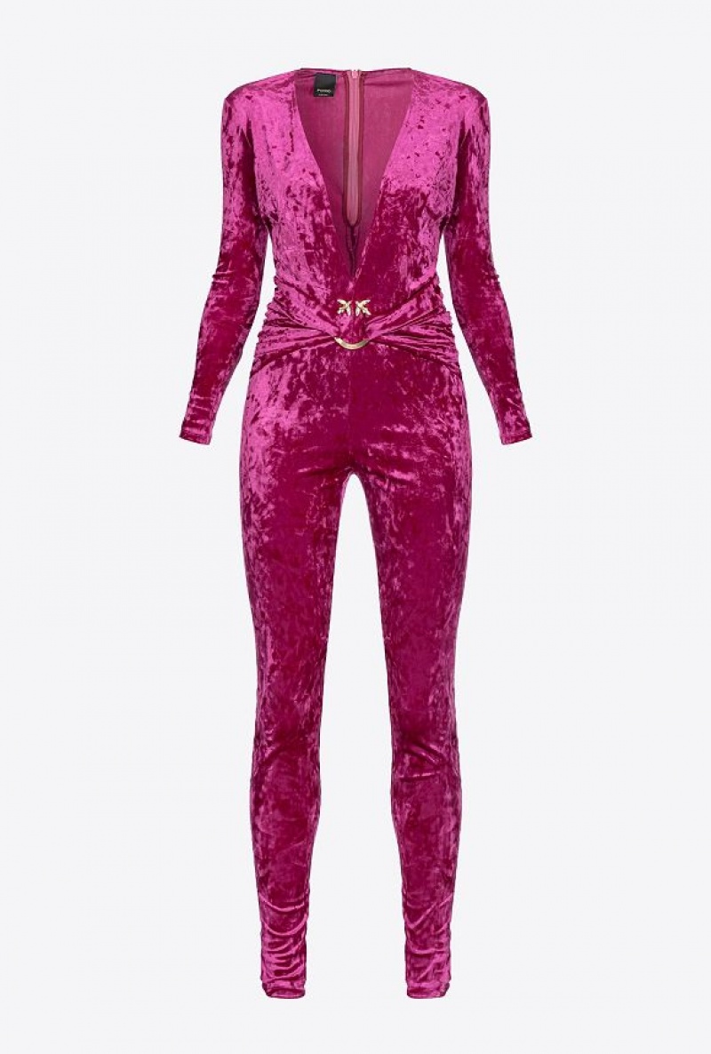 Pinko Long Velvet Jumpsuit Fialové | SN-PKO33090