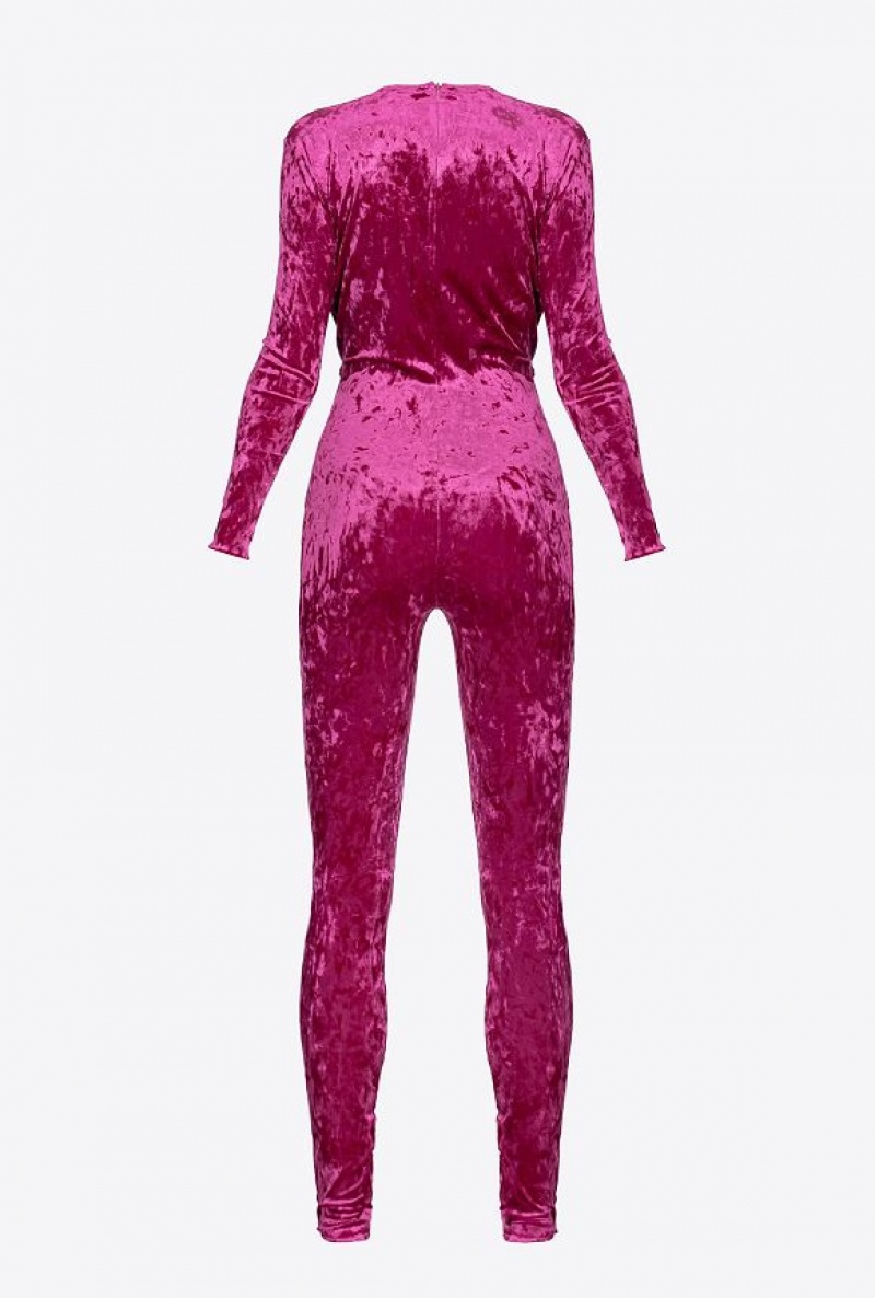 Pinko Long Velvet Jumpsuit Fialové | SN-PKO33090