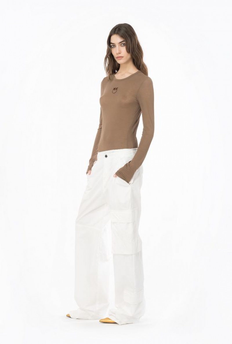 Pinko Long-sleeved Svetrové With Love Birds Embroidery Čokolády | SN-PKO33390