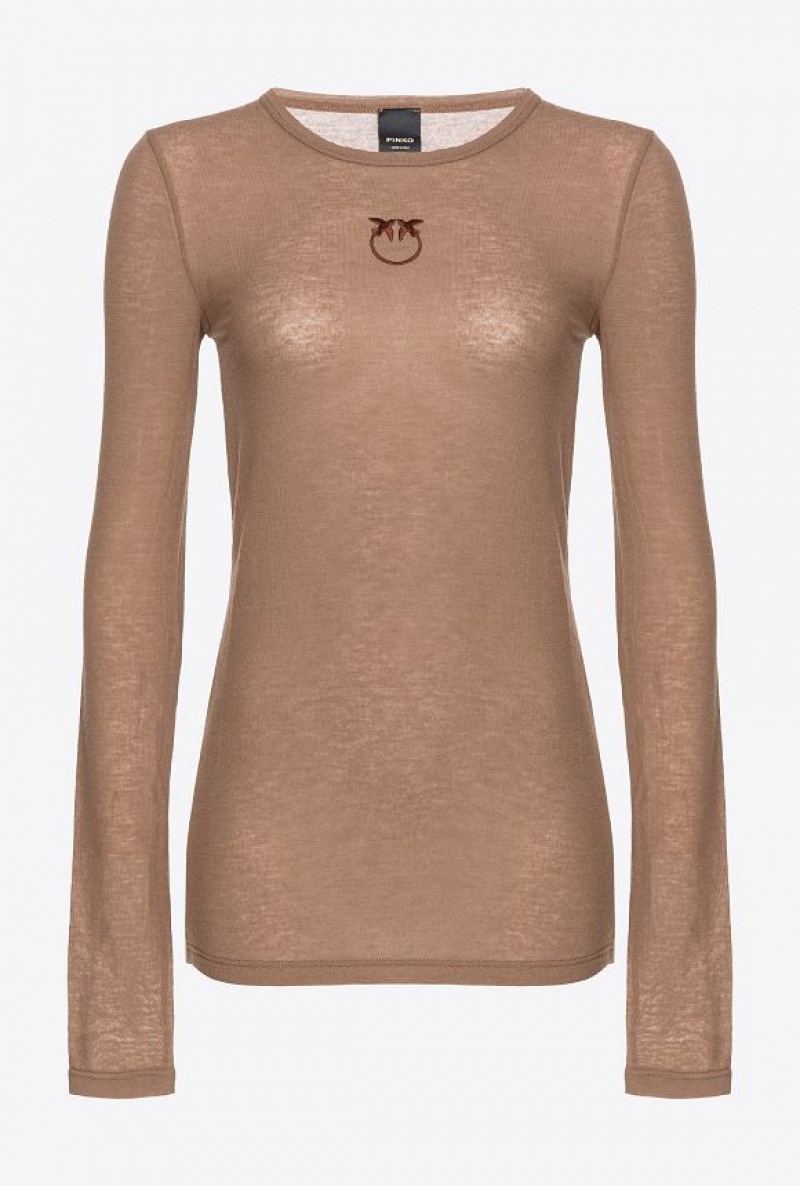Pinko Long-sleeved Svetrové With Love Birds Embroidery Čokolády | SN-PKO33390