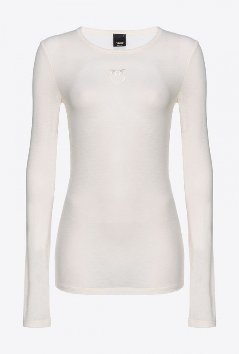 Pinko Long-sleeved Svetrové With Love Birds Embroidery Světle Žluté Krém Bílé | SN-PKO33391