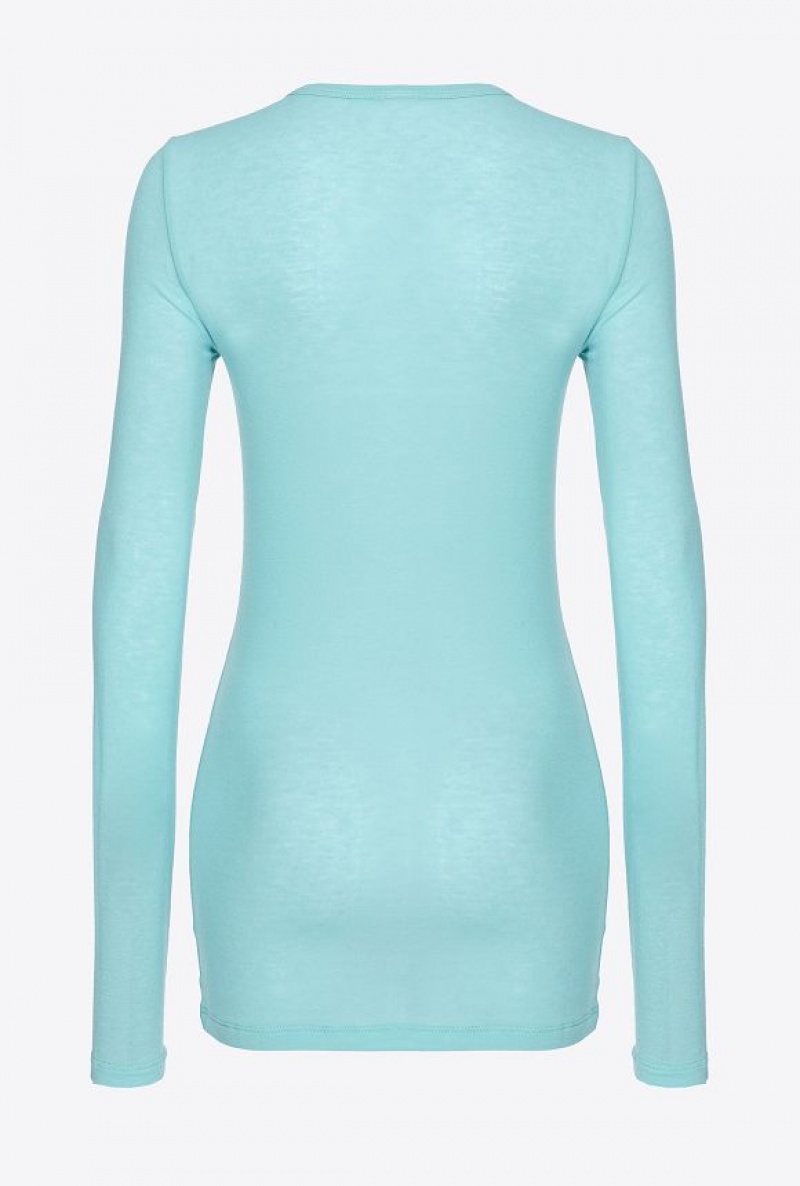 Pinko Long-sleeved Svetrové With Love Birds Embroidery Tyrkysové Blankyt | SN-PKO33212
