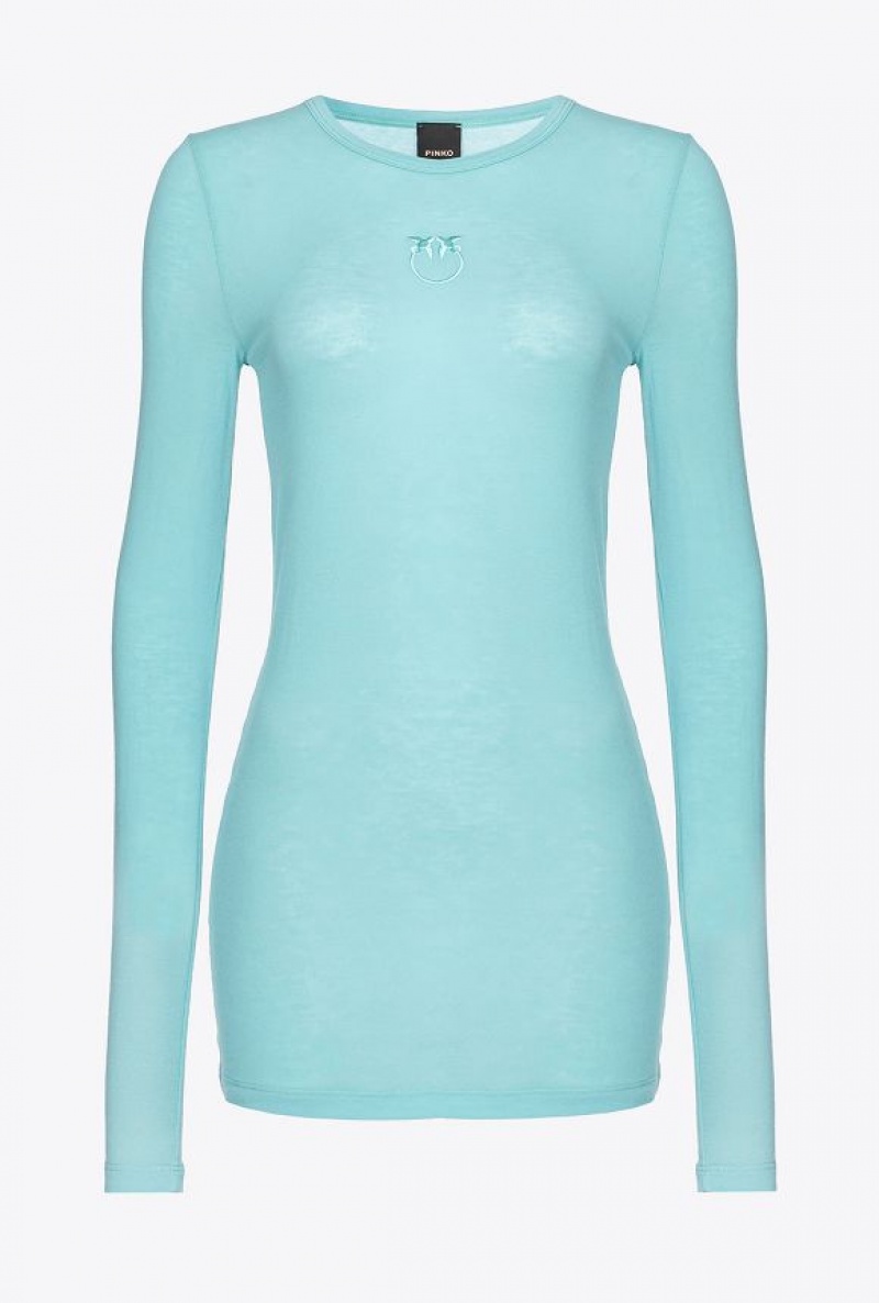 Pinko Long-sleeved Svetrové With Love Birds Embroidery Tyrkysové Blankyt | SN-PKO33212