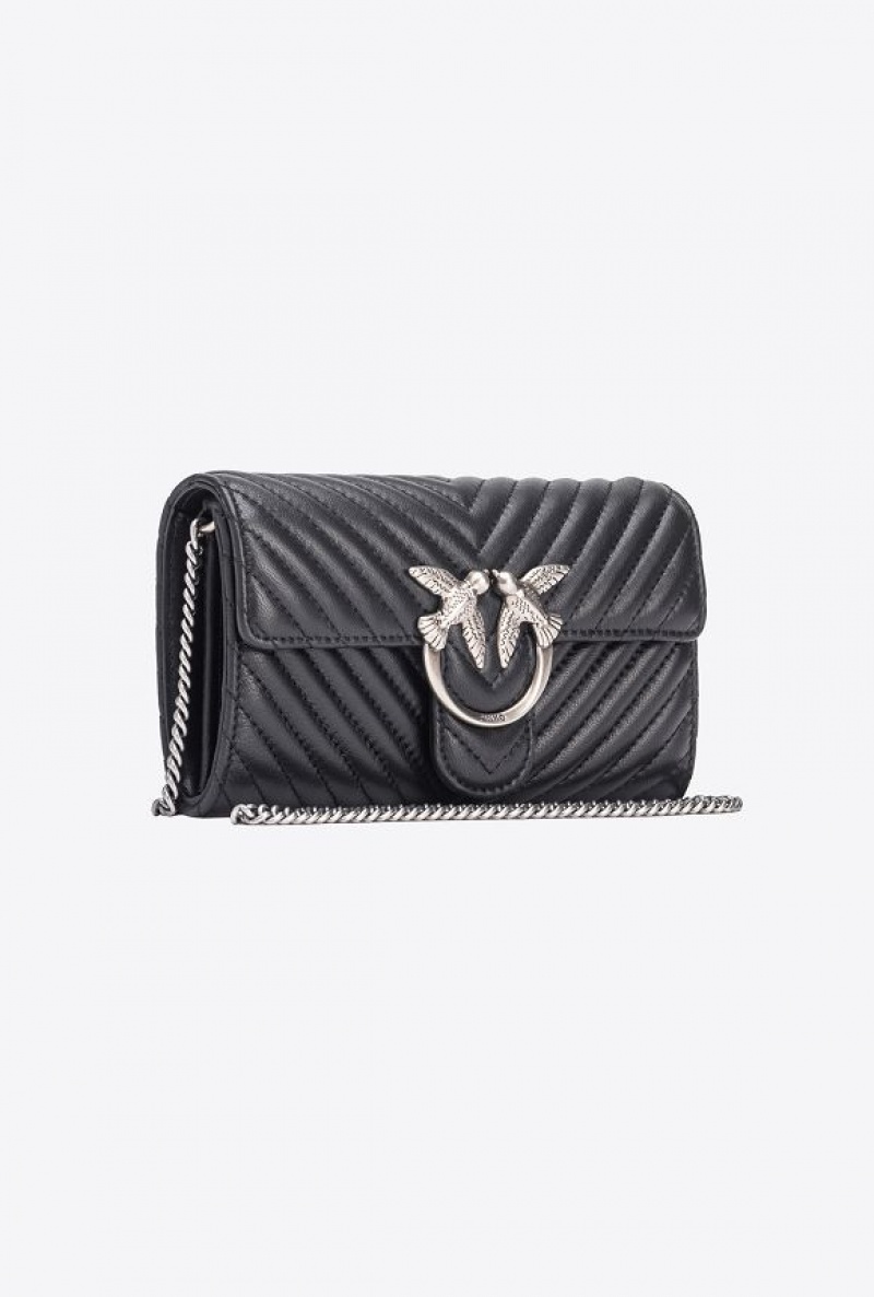 Pinko Love Bag One Wallet Chevron Černé Stříbrné | SN-PKO32385