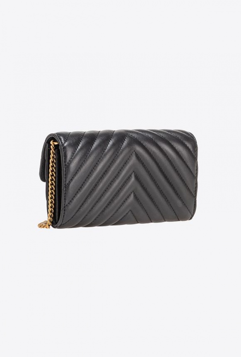 Pinko Love Bag One Wallet Chevron Černé Zlaté | SN-PKO34289