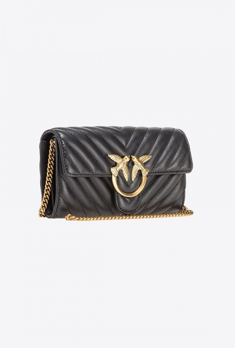 Pinko Love Bag One Wallet Chevron Černé Zlaté | SN-PKO34353