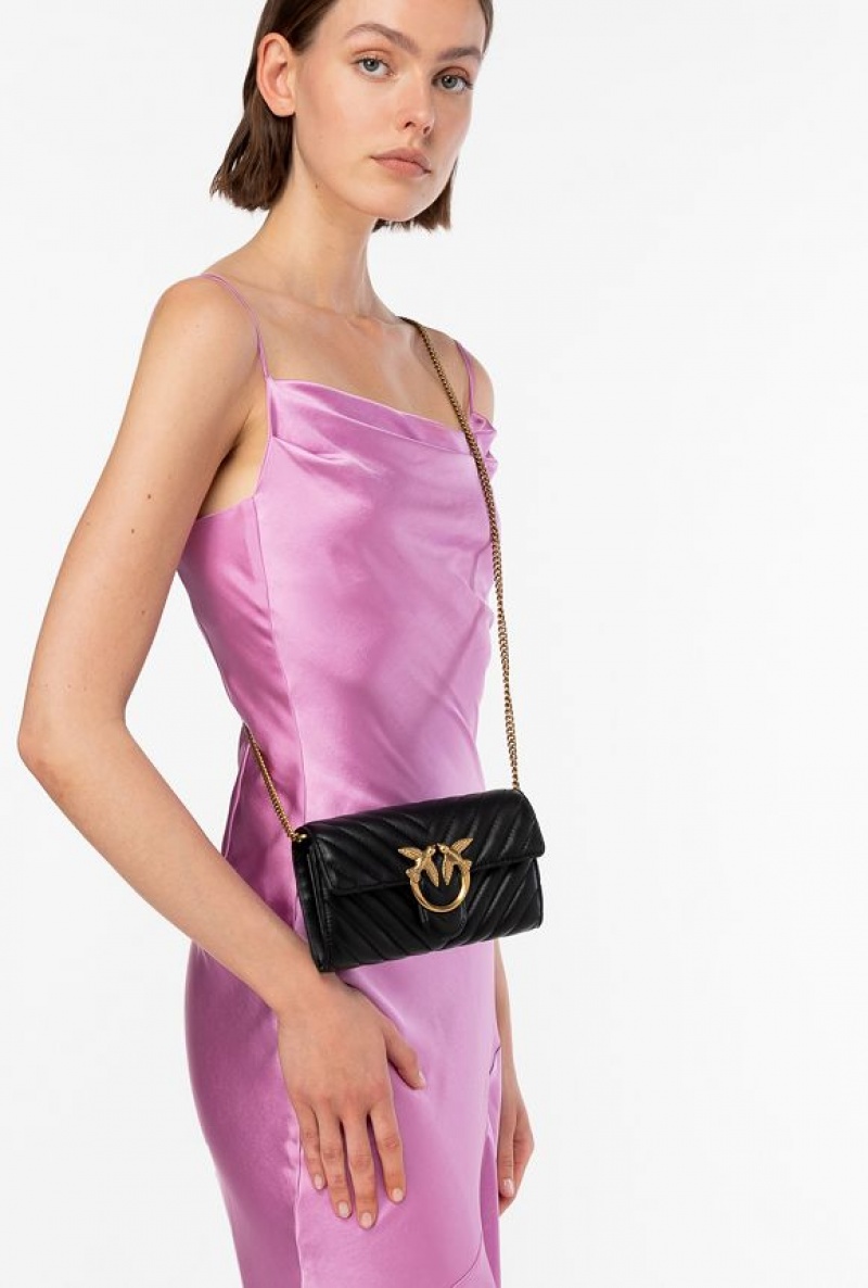 Pinko Love Bag One Wallet Chevron Černé Zlaté | SN-PKO34353