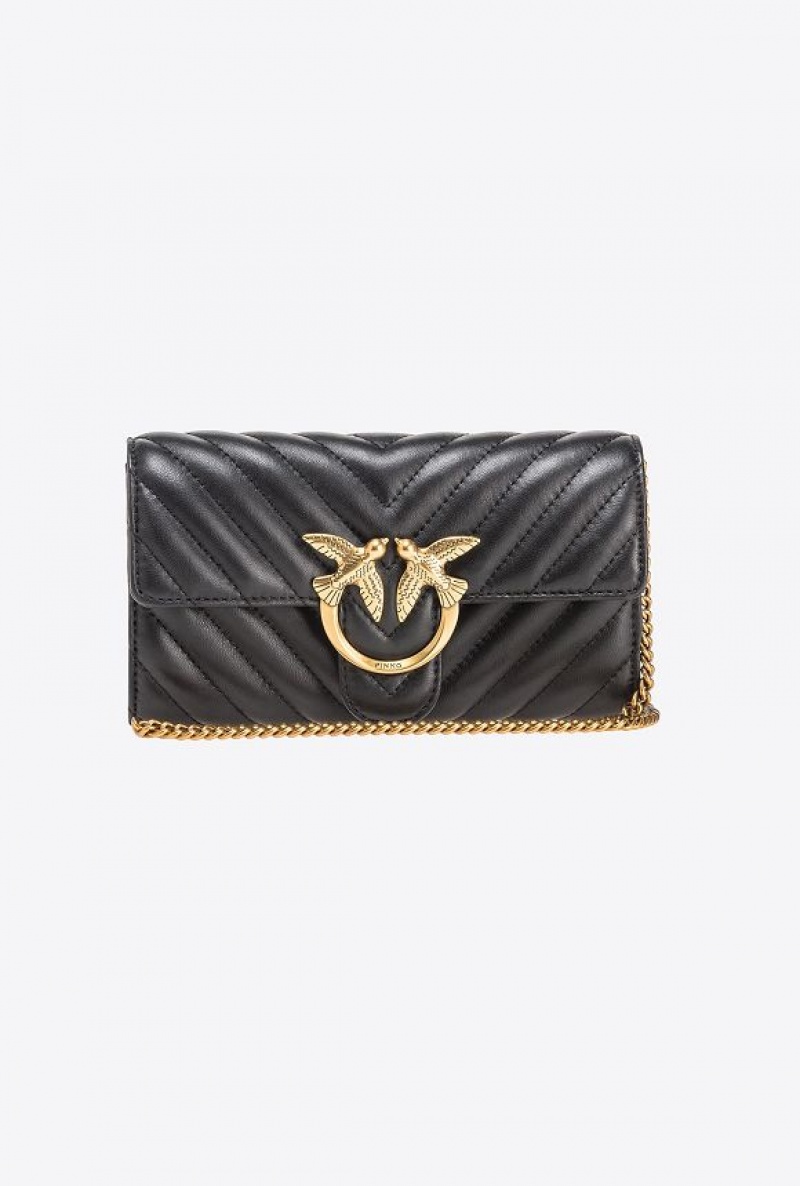 Pinko Love Bag One Wallet Chevron Černé Zlaté | SN-PKO34353