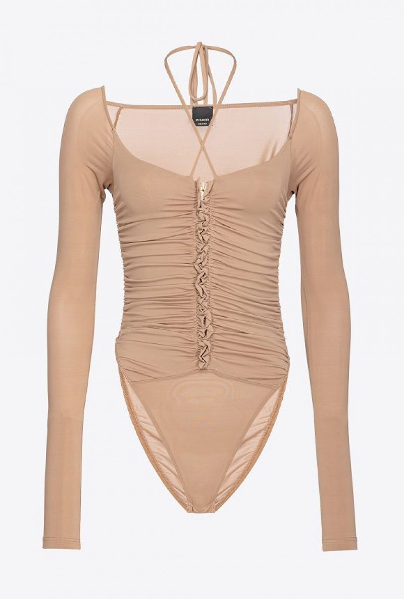 Pinko Matte Crepe Jersey Bodysuit Tmavě Meruňka | SN-PKO33340