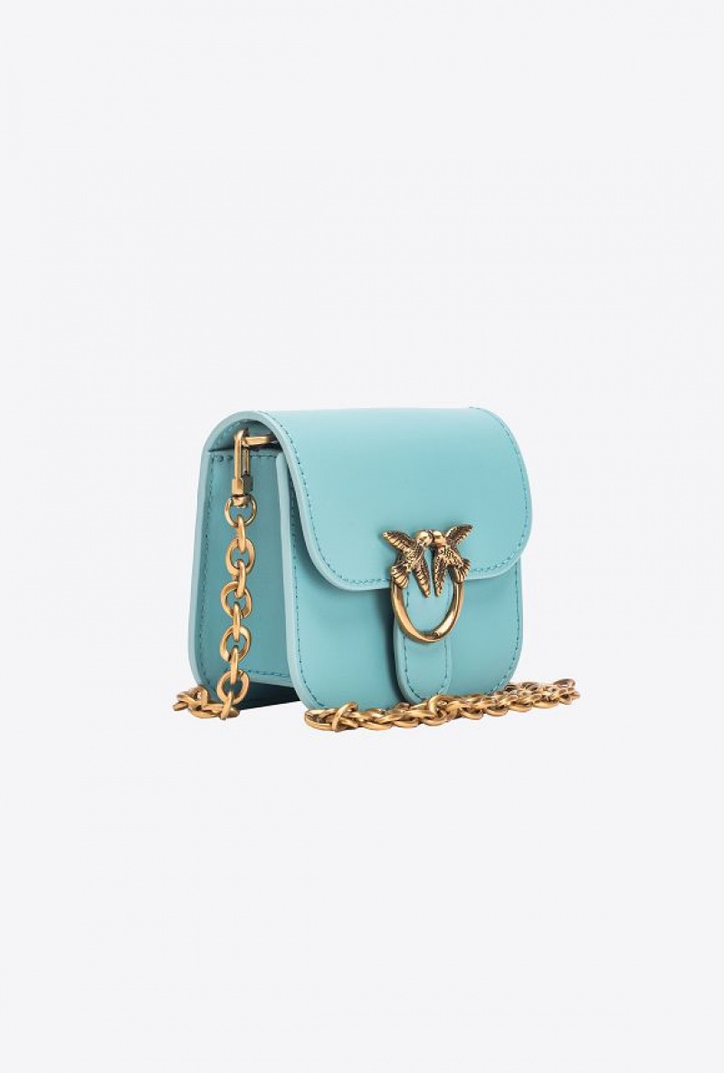 Pinko Micro Love Bag Bell In Læder Blankyt Zlaté | SN-PKO32440