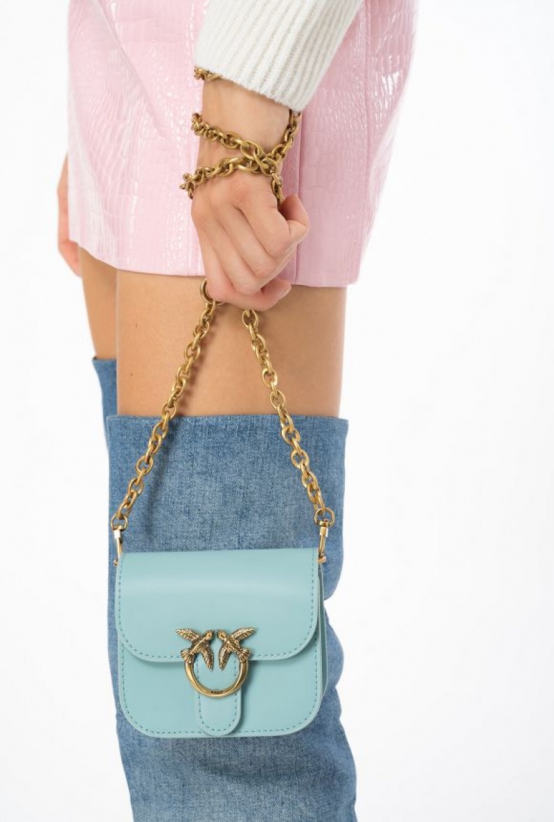 Pinko Micro Love Bag Bell In Læder Blankyt Zlaté | SN-PKO32440