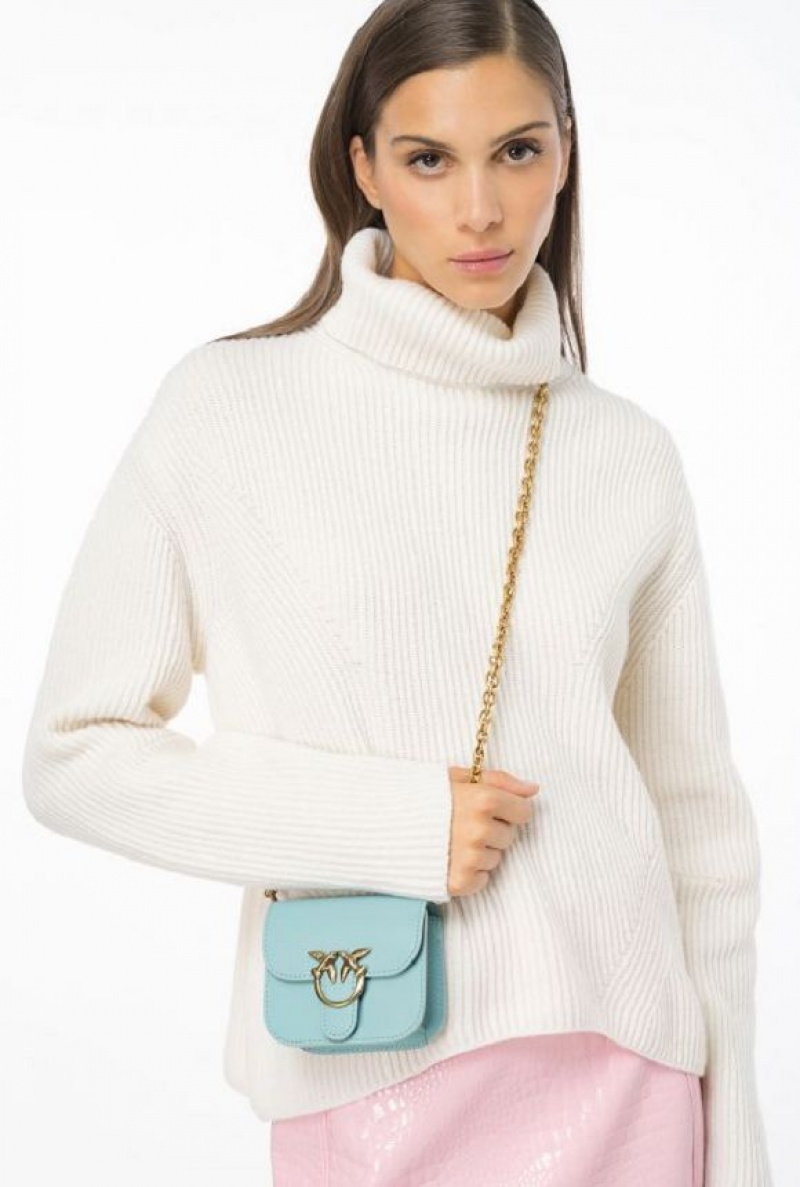 Pinko Micro Love Bag Bell In Læder Blankyt Zlaté | SN-PKO32440